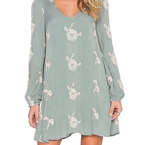 Free People Emma's Embroidered Dress Women's Size 8 Green Floral Cottagecore